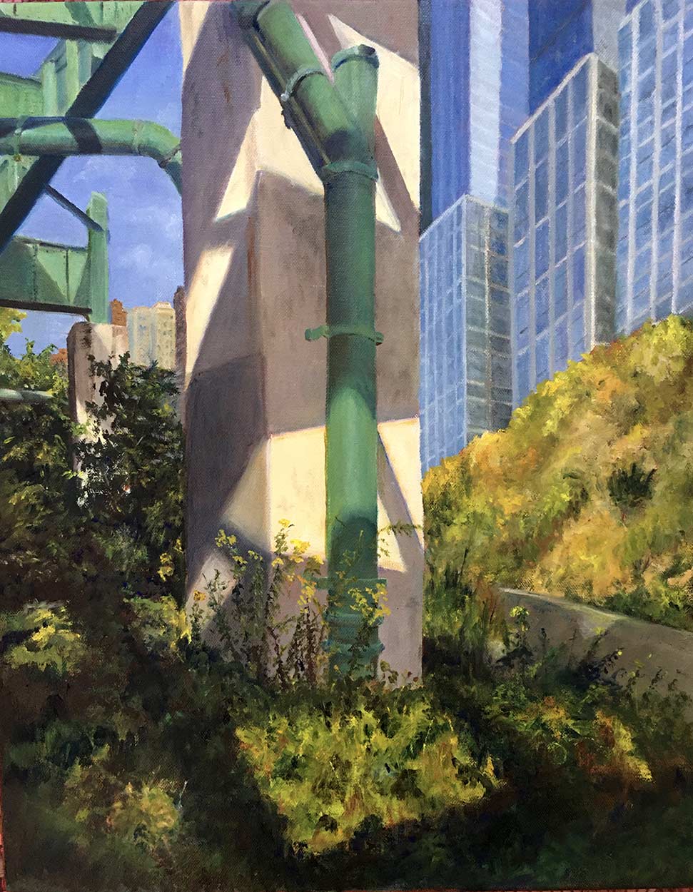 
Series: Cityscapes
Wild Garden Under the Parkway. 2023
Oil on Canvas
51h x 40.5 cm (20x 16”)
Jessica Ziegler © All rights reserved.