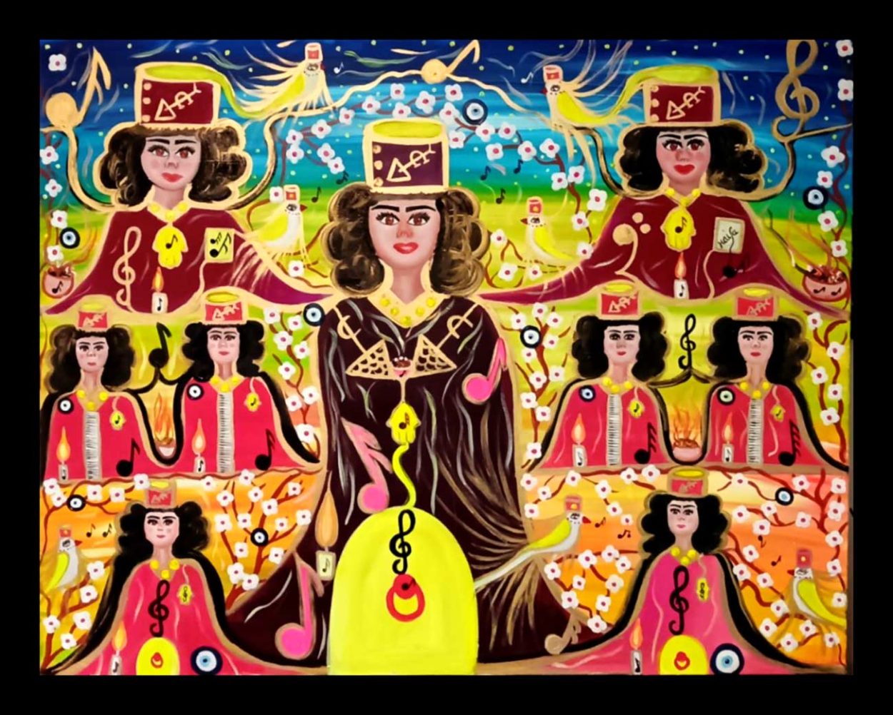 La Chorale Cosmique des Déesses
Huile & Acrylique. 78 × 92 cm
Haïfa Melliti © All rights reserved