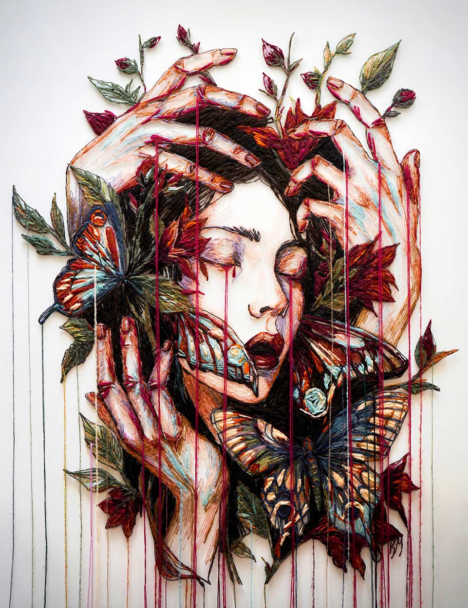 Symbiosis . 2026 Hand embroidery, thread on tulle 130 × 175 cm Kathrin Marchenko © All rights reserved.