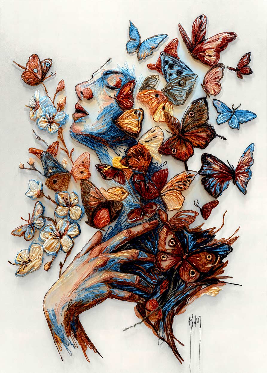 Whispers of Metamorphosis. 2026
Hand embroidery, thread on tulle
150 × 170 cm
Kathrin Marchenko ©
All rights reserved.