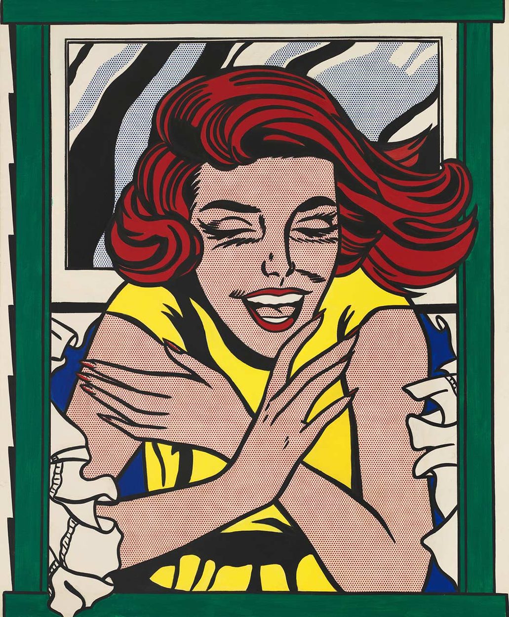 Roy Lichtenstein,
 Girl in Window (Study for World's Fair Mural), 1963. 
Oil and acrylic on canvas, 
68 1/8 × 56 in.
(173 × 142.2 cm). 
Whitney Museum of American Art, New York; gift of The American Contemporary Art
Foundation, Inc., Leonard A. Lauder, President
2002.254. © Estate of Roy Lichtenstein/DACS 2026