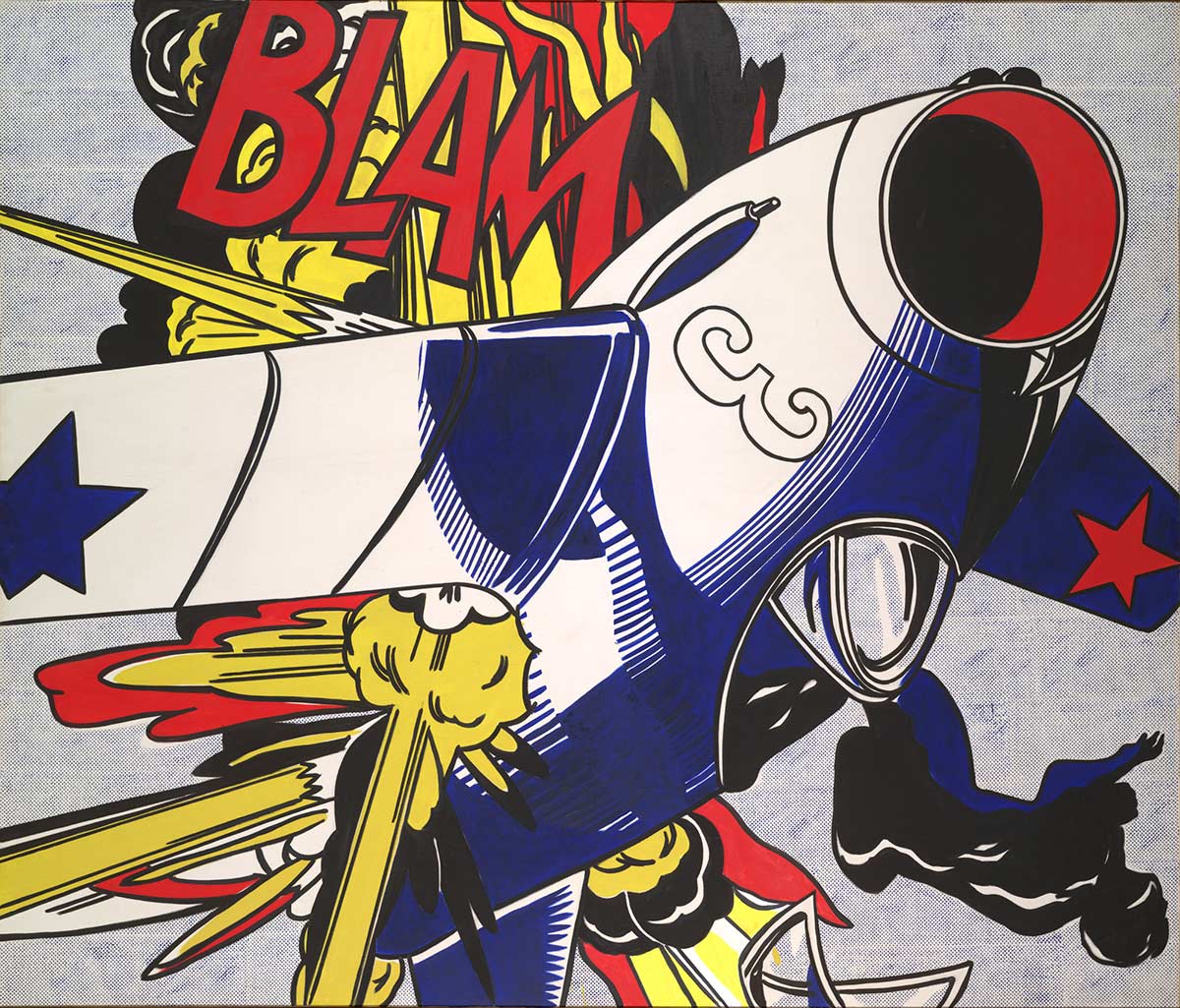 Roy Lichtenstein, 
Blam, 1962 . 
Oil on canvas, 
68 × 80 in. 
(172.7 × 203.2 cm) . 
Yale University Art Gallery. ©
Estate of Roy Lichtenstein/DACS 2026